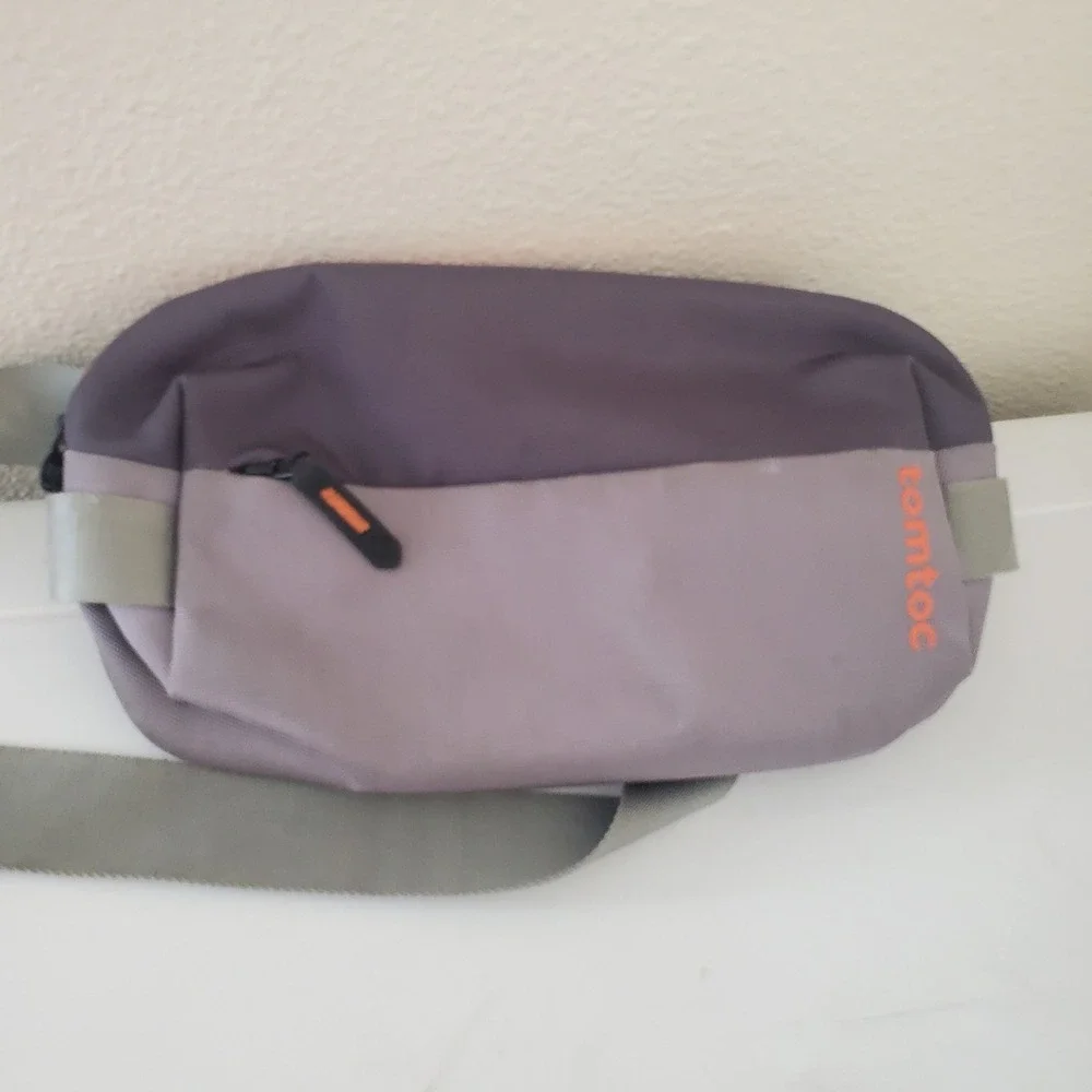 Tomtoc Cordura Sling Bag Grey Orange Accents EDC Crossbody Travel Pack Mens